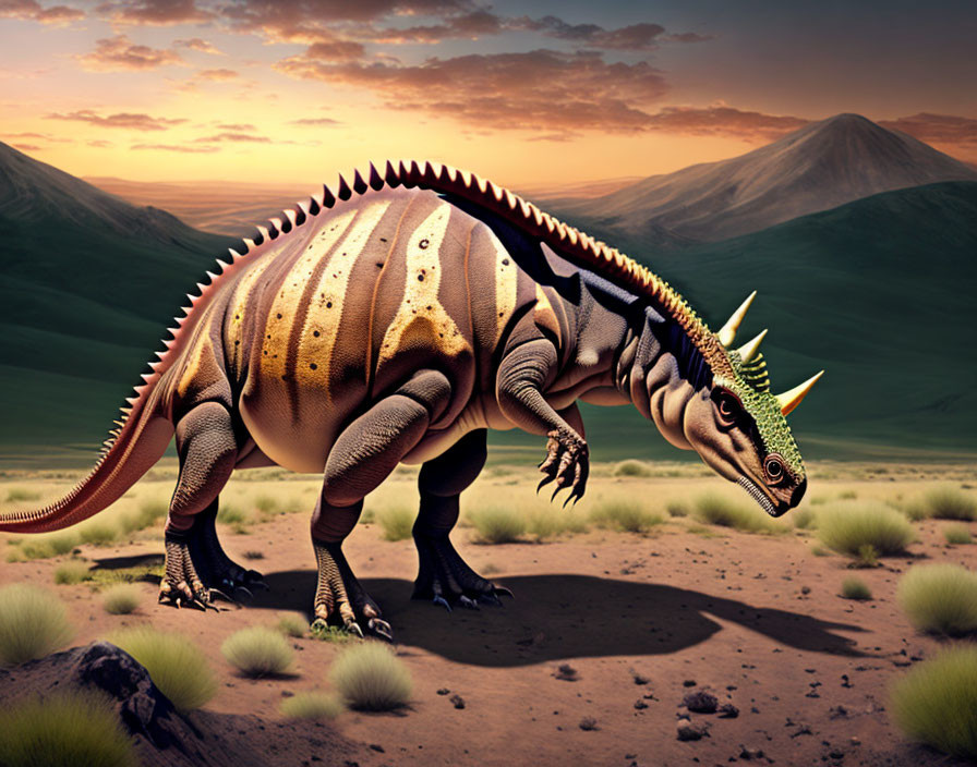 Colorful Spiky Dinosaur in Desert Landscape