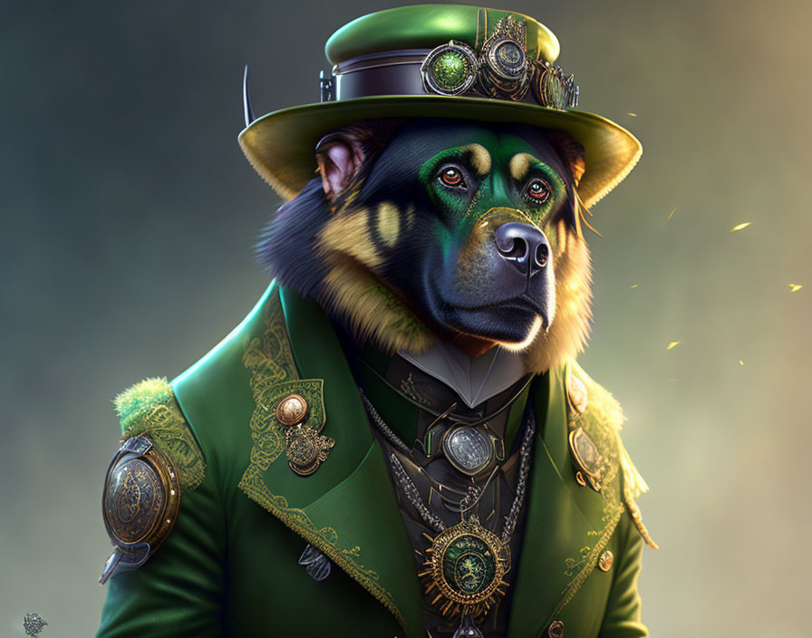 Anthropomorphic Dog in Victorian Garb with Top Hat and Monocle