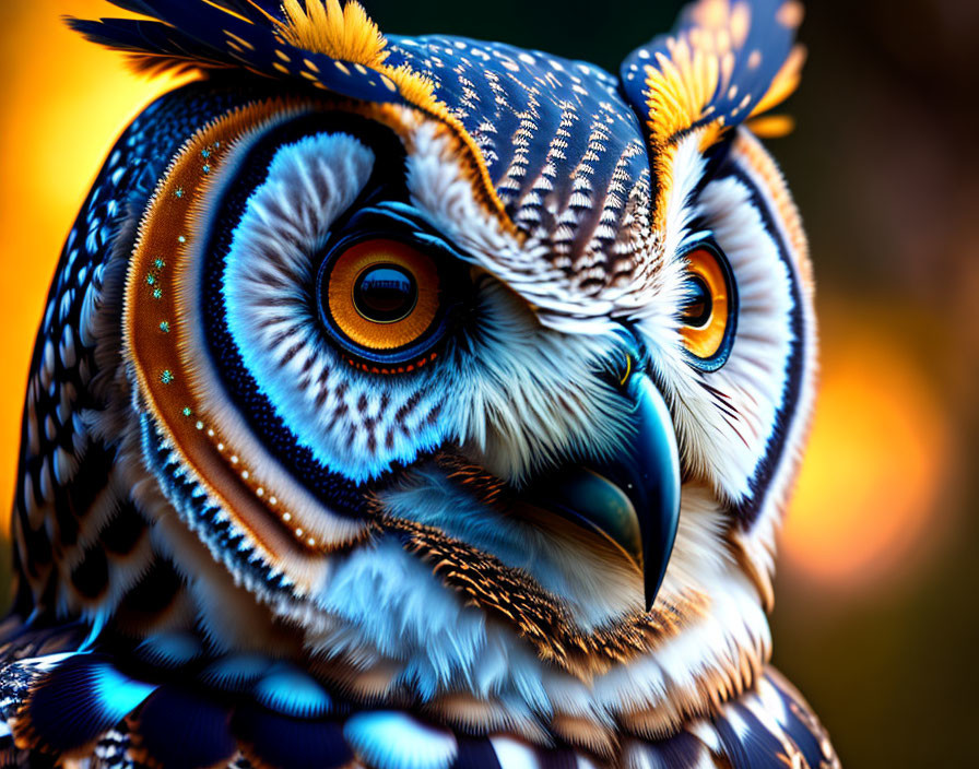 Detailed Close-Up of Owl with Orange Eyes and Ear Tufts