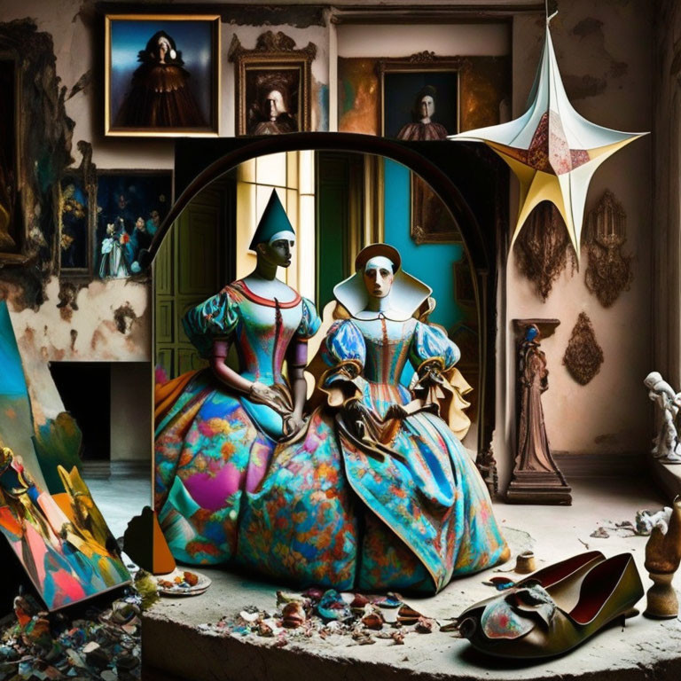 Colorful Vintage Gowns on Mannequins in Eccentric Room