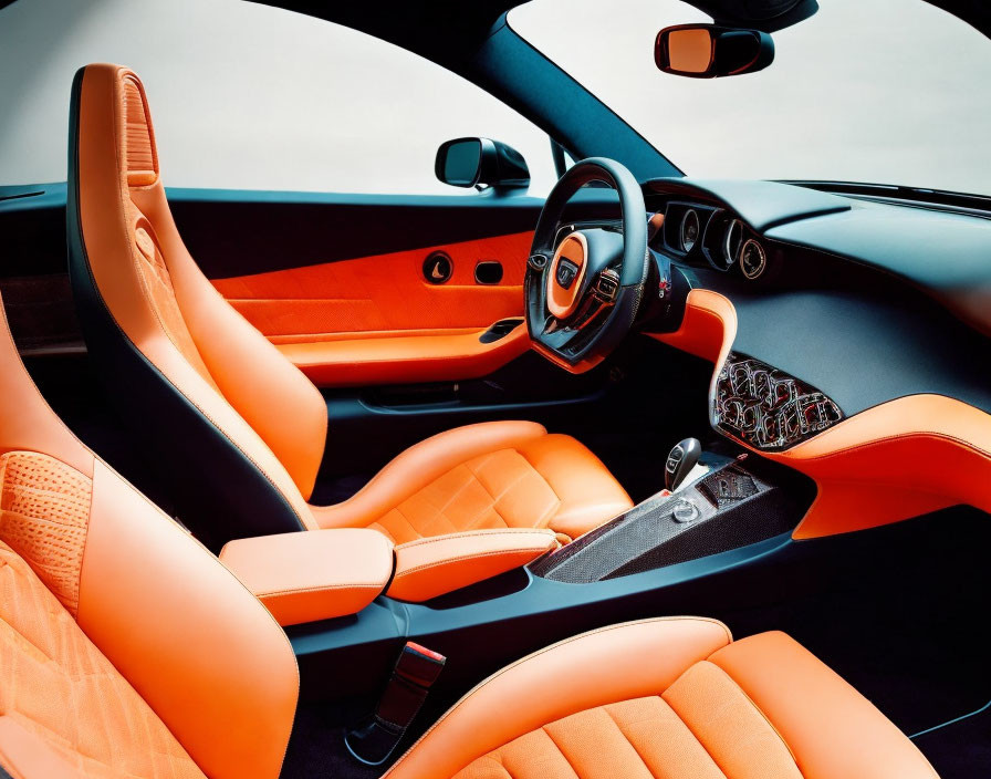 Luxurious Car Interior with Vibrant Orange Leather Seats