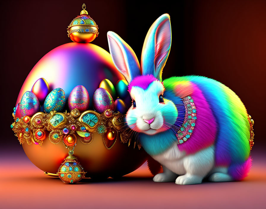 Colorful Rabbit with Christmas Bauble on Warm Background