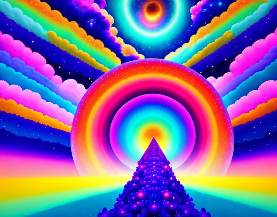 Colorful Psychedelic Tunnel Artwork with Glowing Center Point