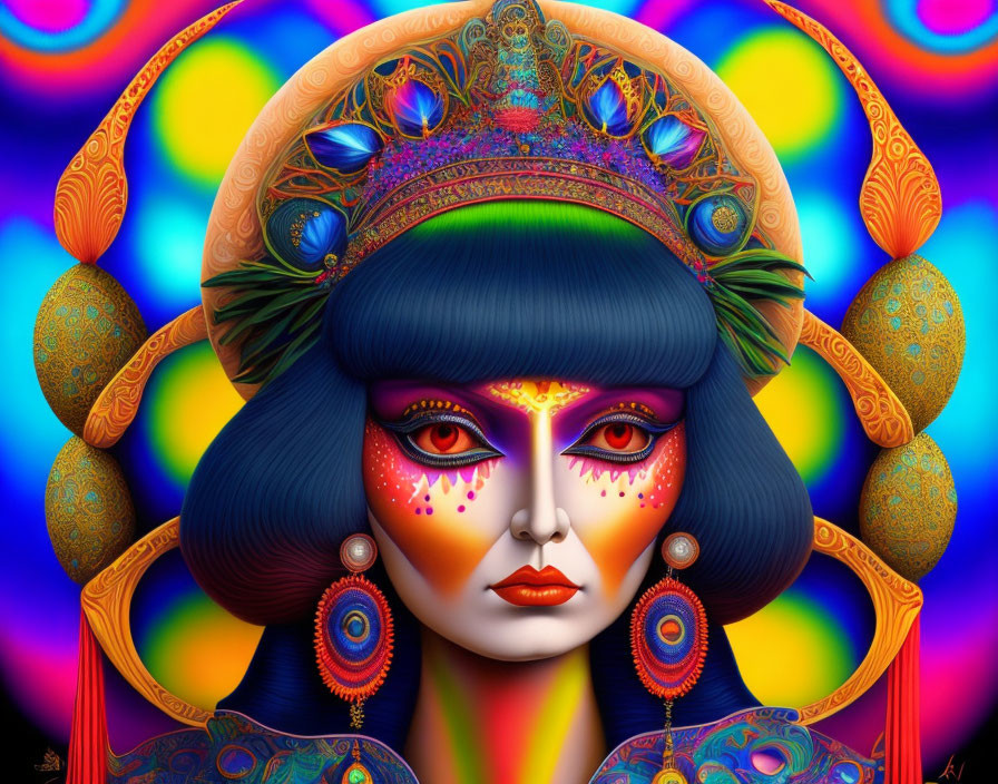 Vibrant surreal portrait of woman with ornate headdress