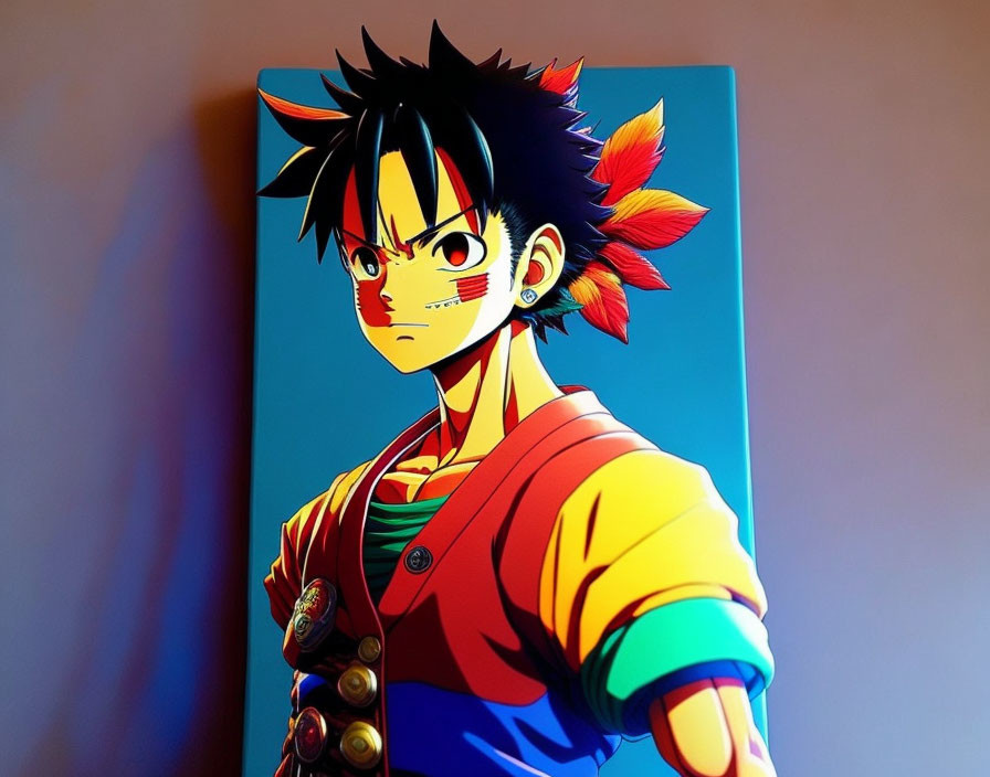 Colorful Anime Character Canvas Print with Striking Hair and Intense Gaze