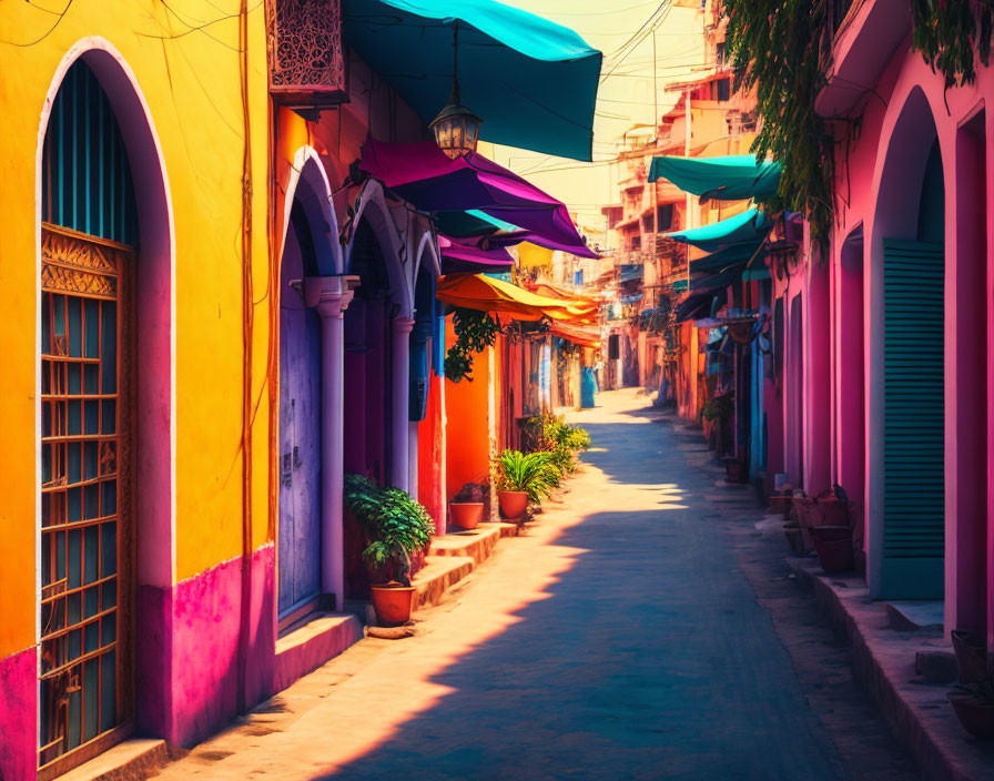 Colorful Alley with Hanging Lanterns and Exotic Ambiance