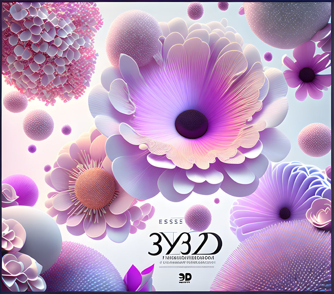 Colorful Abstract Spheres and Flowers in Pink, Purple, and Gray