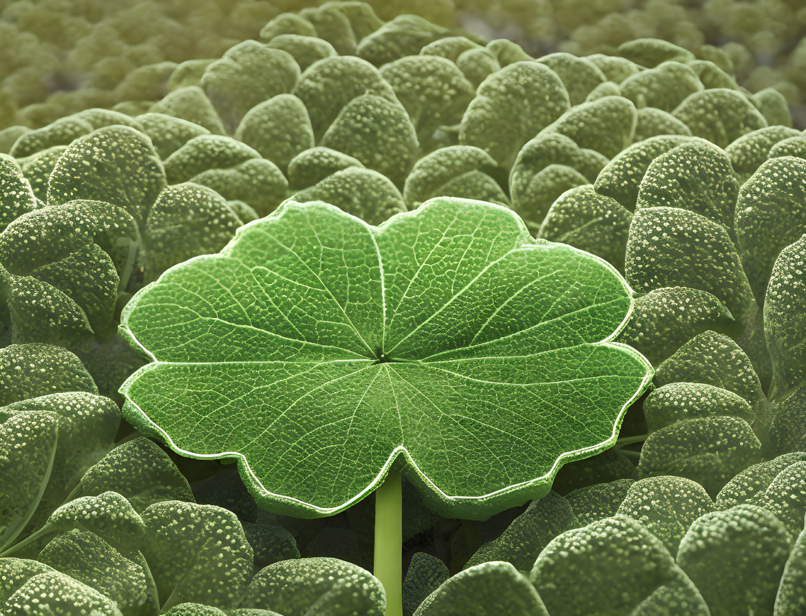 Prominent Veined Green Leaf Among Smaller Frosted Leaves