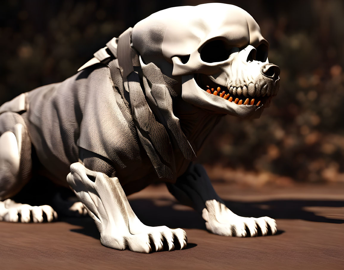 Canine-bodied creature with skull-like head in 3D render