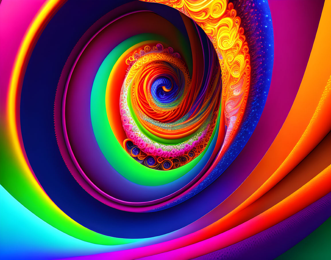 Abstract Digital Art: Intense Rainbow Spiral with Fractal Patterns