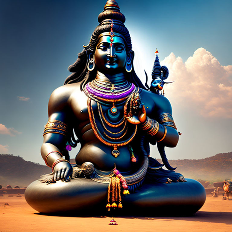 Vibrant Lord Shiva Meditation Scene with Sky and Mountains