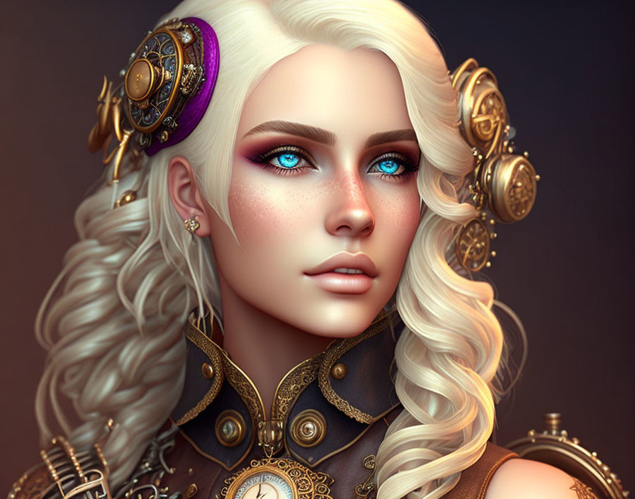 Portrait of Woman with Blue Eyes & Steampunk Accessories