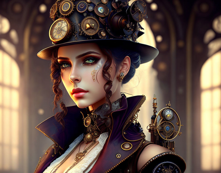 Detailed Steampunk Woman Artwork with Globe Device