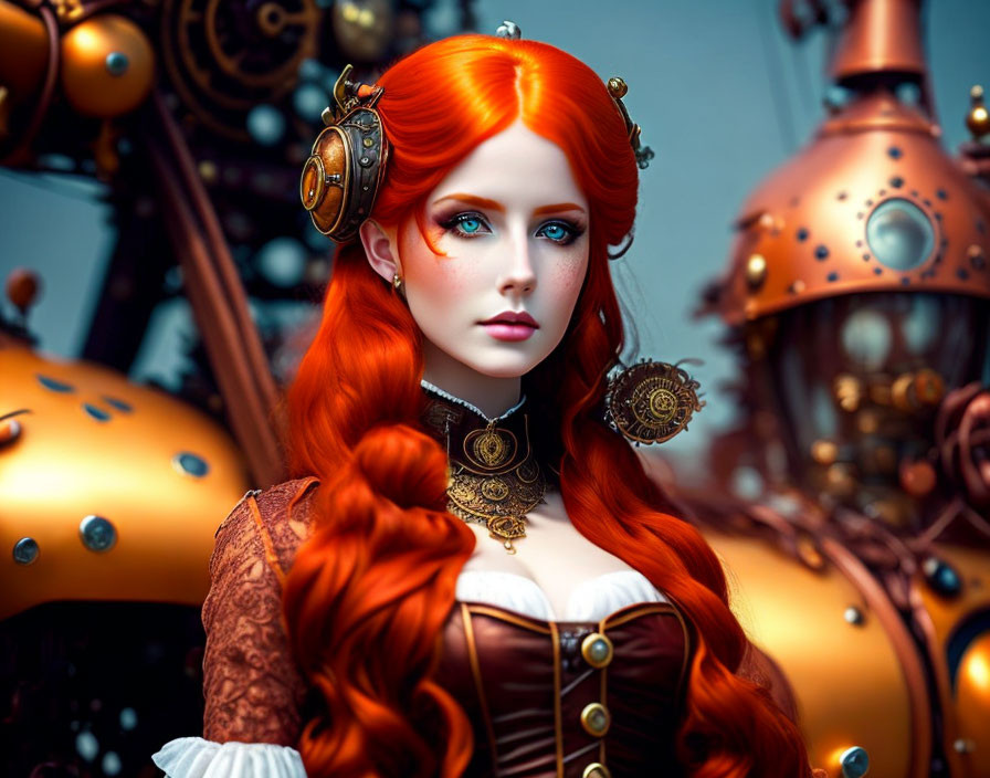 Digital artwork: Woman with red hair in steampunk attire