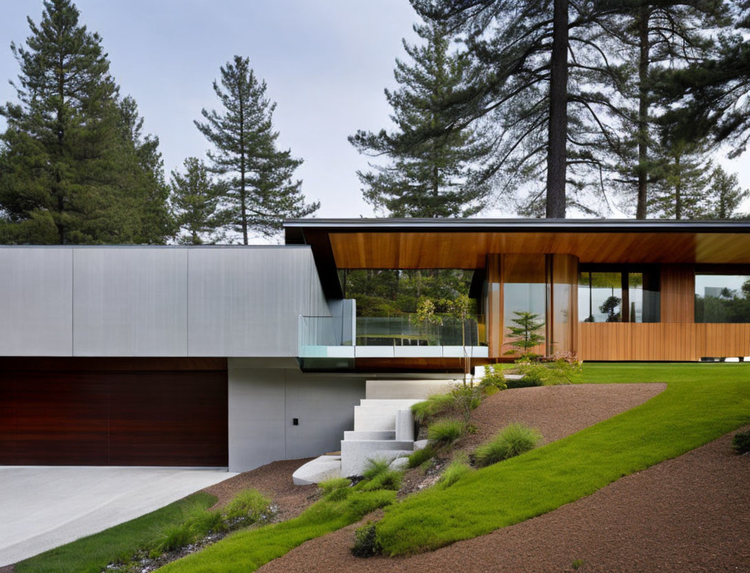 Contemporary Home Design: Large Windows, Wood Accents, Surrounded by Trees