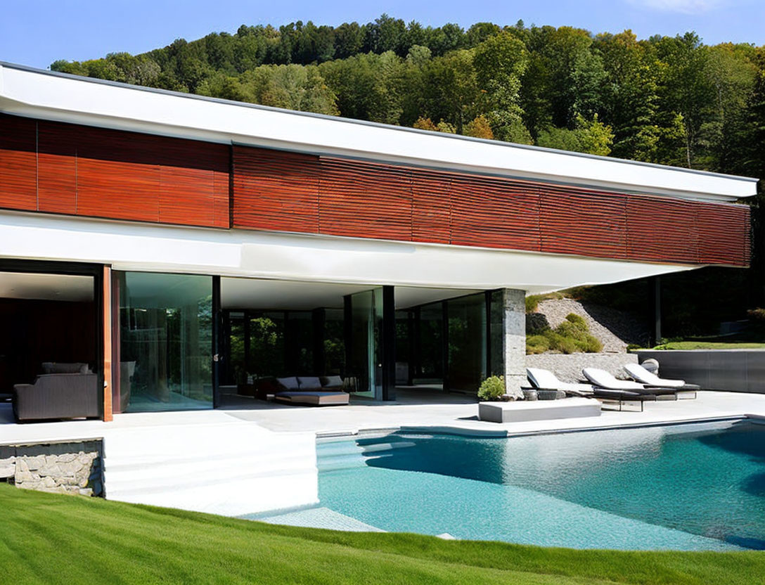 Contemporary House Design with Large Windows and Pool