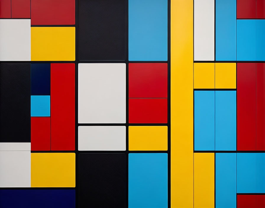 Vibrant Abstract Geometric Art with Black, White, Red, Blue, and Yellow Shapes