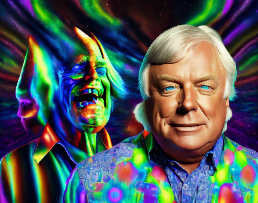 Colorful Psychedelic Portrait Featuring Smiling Man's Face