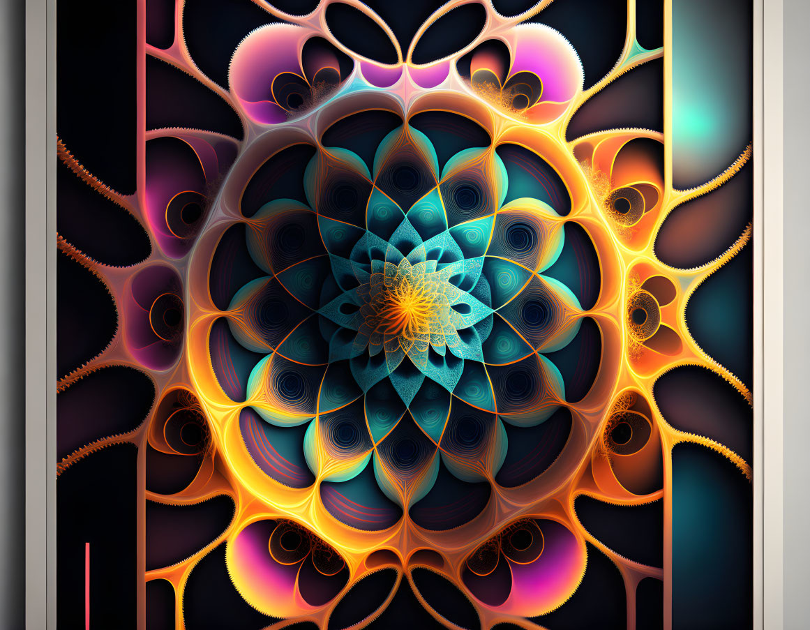 Colorful Symmetrical Fractal Image: Blue, Orange, Yellow