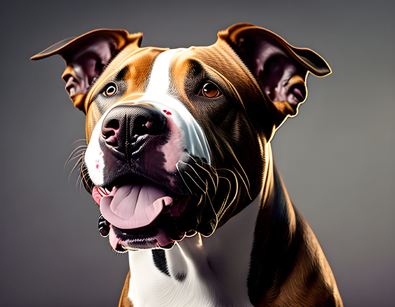 Brown and White Dog with Floppy Ears and Red Spot Sticking Out Tongue