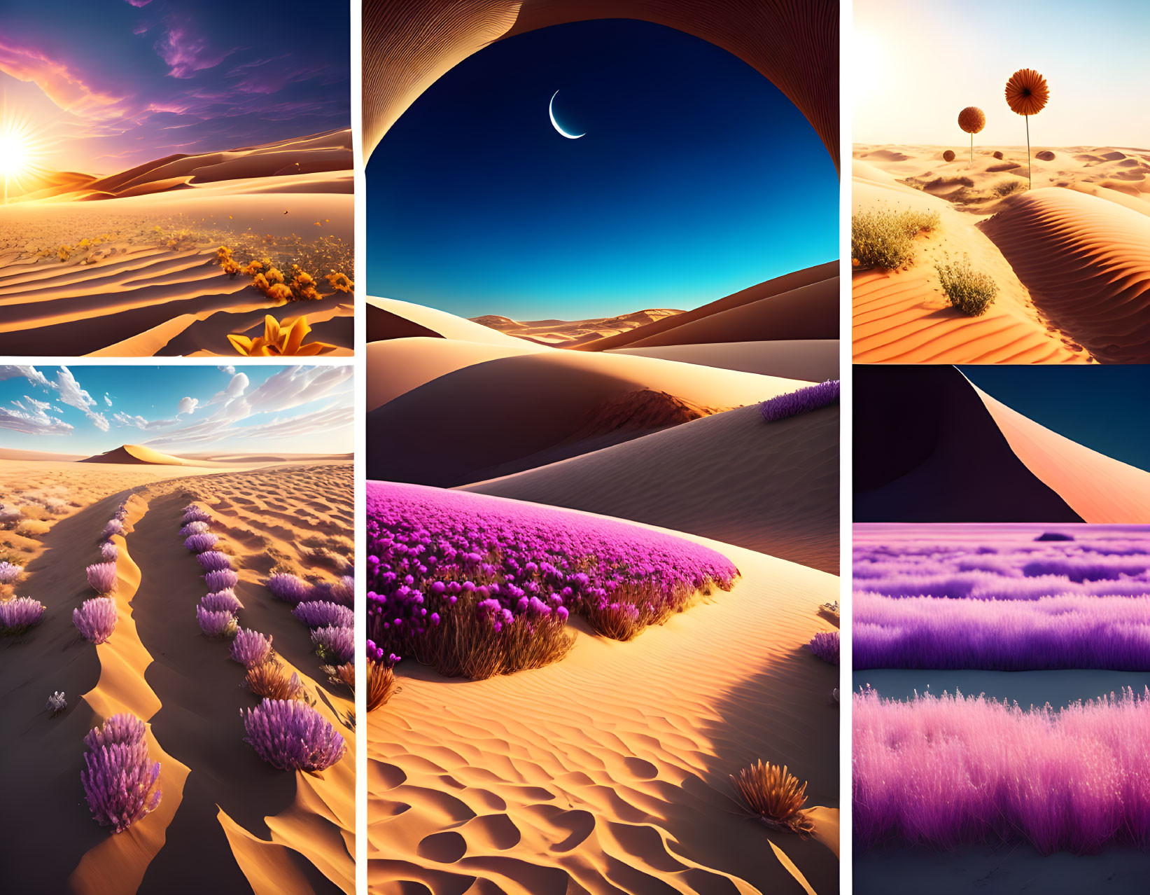 Six Desert Scenes: Sand Dunes, Flora, Moon, Sunflowers