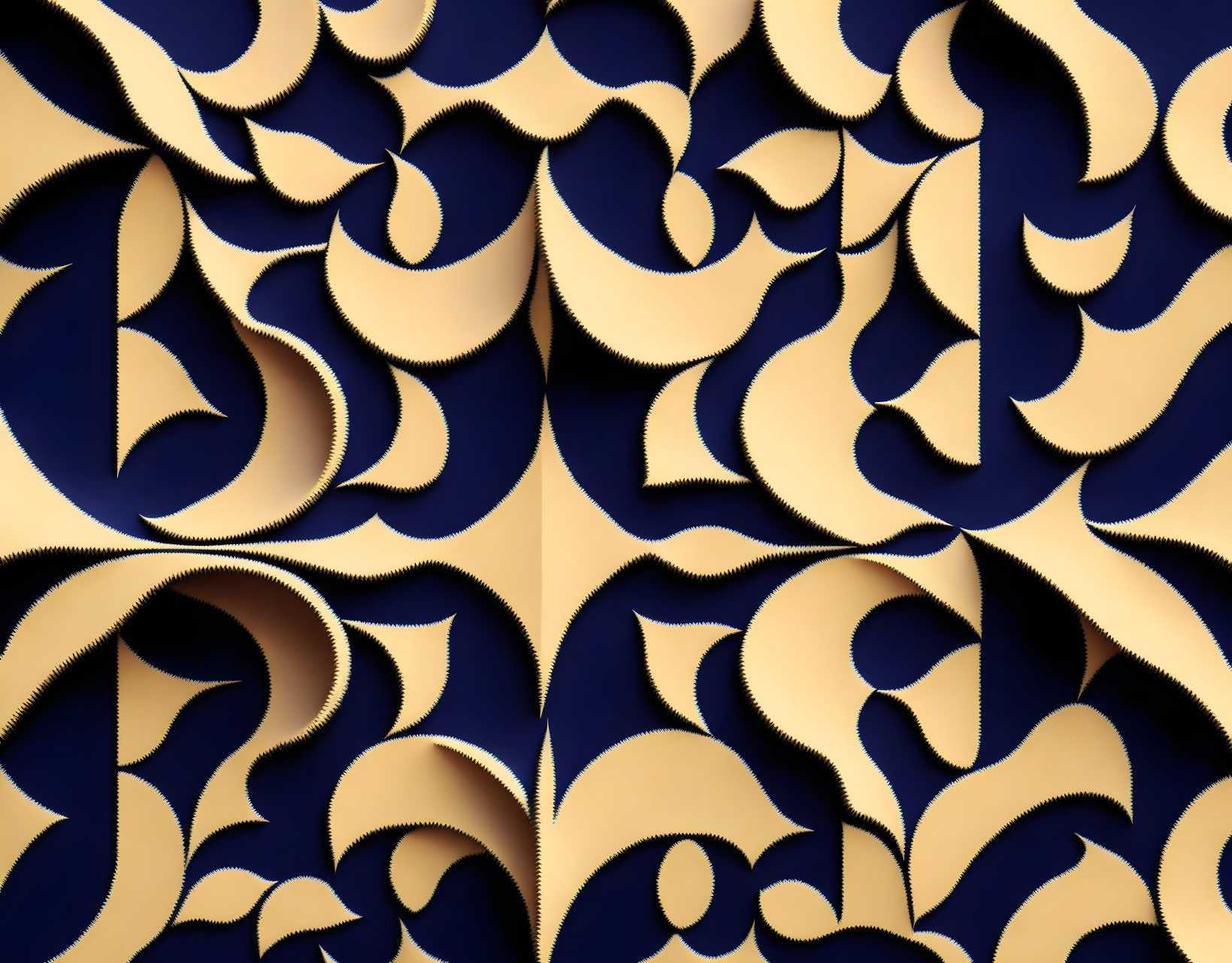 Abstract Beige Wavy Shapes on Navy Blue Background