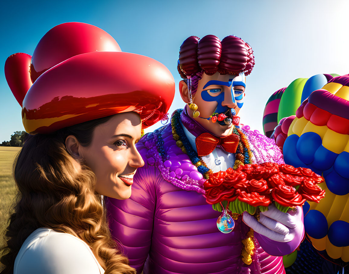 Vibrant parade balloons of flamboyant characters in clear blue sky