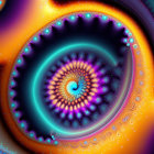 Colorful Fractal Image with Swirling Patterns in Purple, Blue, and Orange