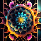 Colorful Symmetrical Fractal Image: Blue, Orange, Yellow