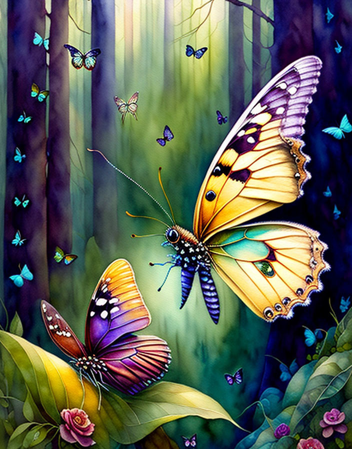 Colorful Butterfly Artwork with Detailed Patterns and Tree Background