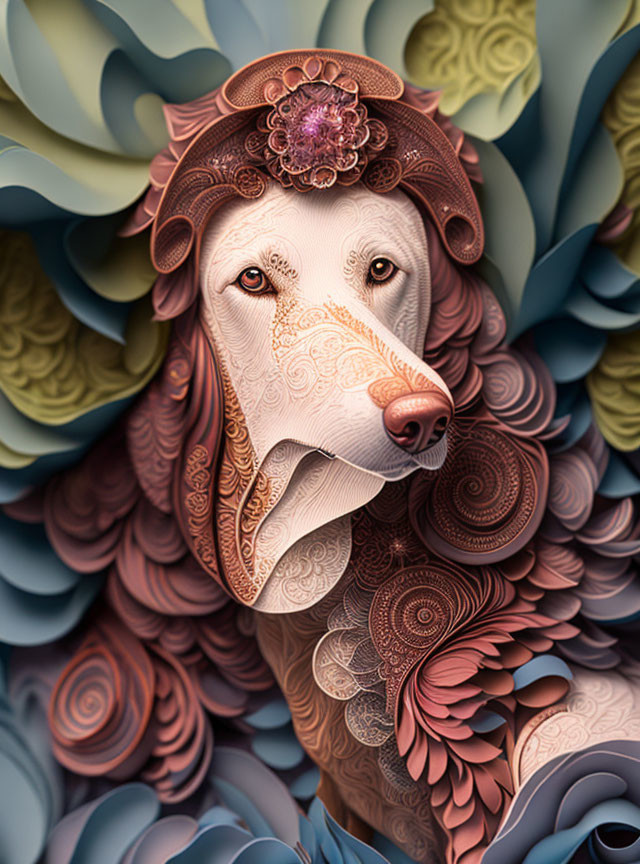 Colorful Stylized Dog Illustration with Intricate Patterns