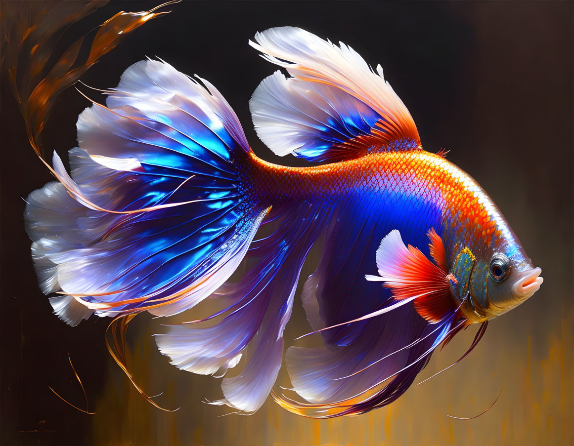 Colorful Betta Fish with Elongated Fins and Iridescent Scales