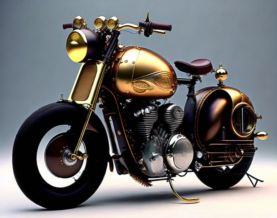 Golden and Black Conceptual Motorcycle with Spherical Retro-Futuristic Design