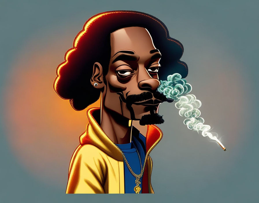 Man with Prominent Afro Smoking in Yellow Hoodie Illustration