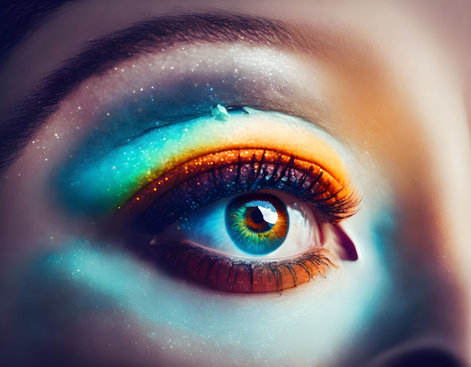 Detailed Close-Up of Eye with Rainbow Eyeshadow