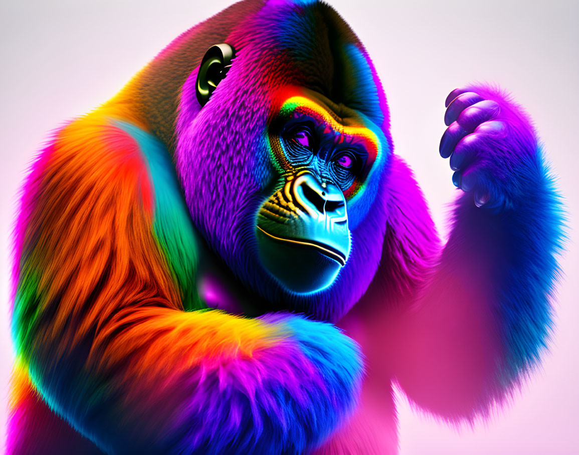 Colorful Gorilla Image Contemplating with Rainbow Fur