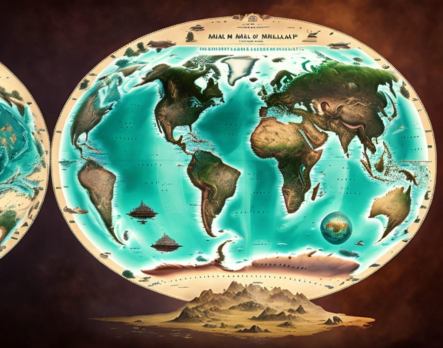 Detailed Vintage Fantasy Earth Map with Exaggerated Features