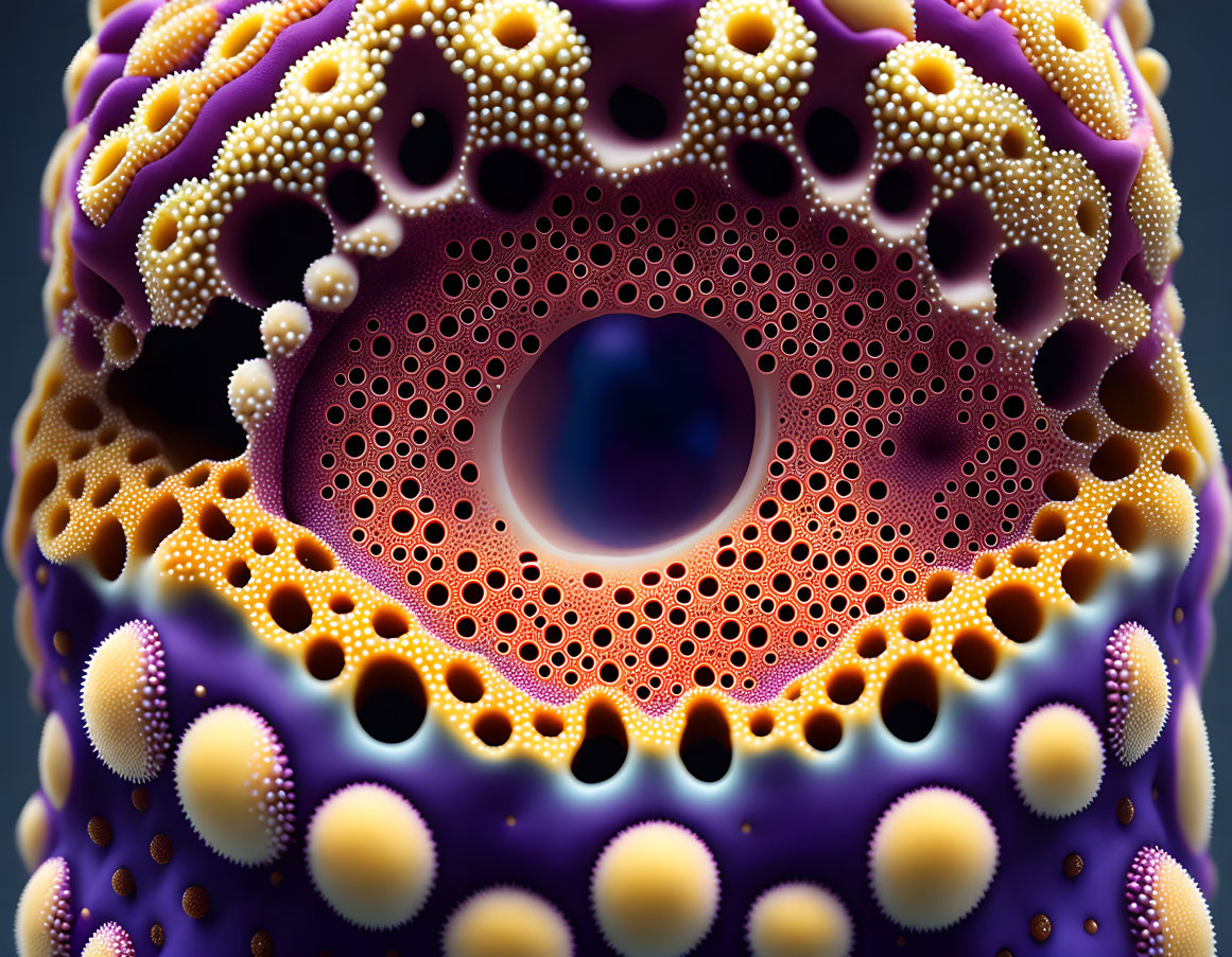 Intricate Purple and Orange Fractal Design with Circular Patterns