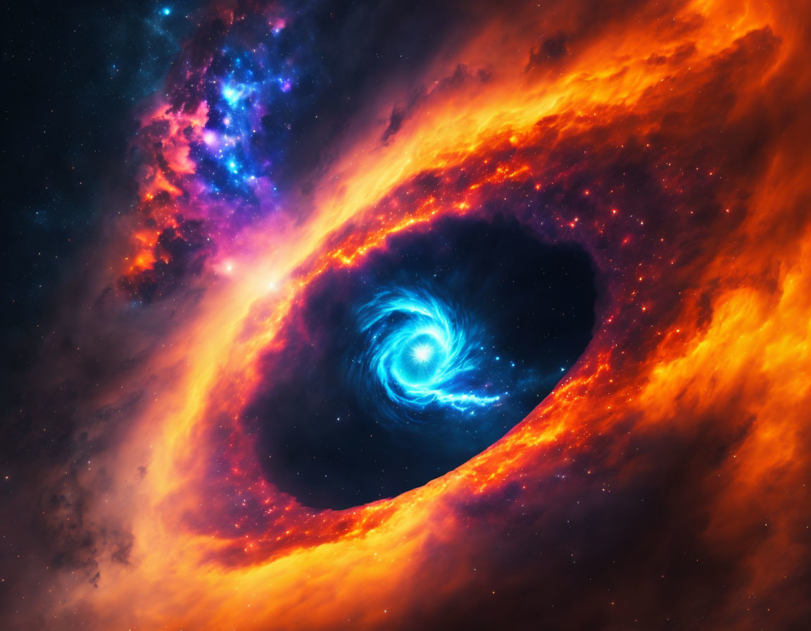 Colorful Illustration of Black Hole in Cosmic Clouds