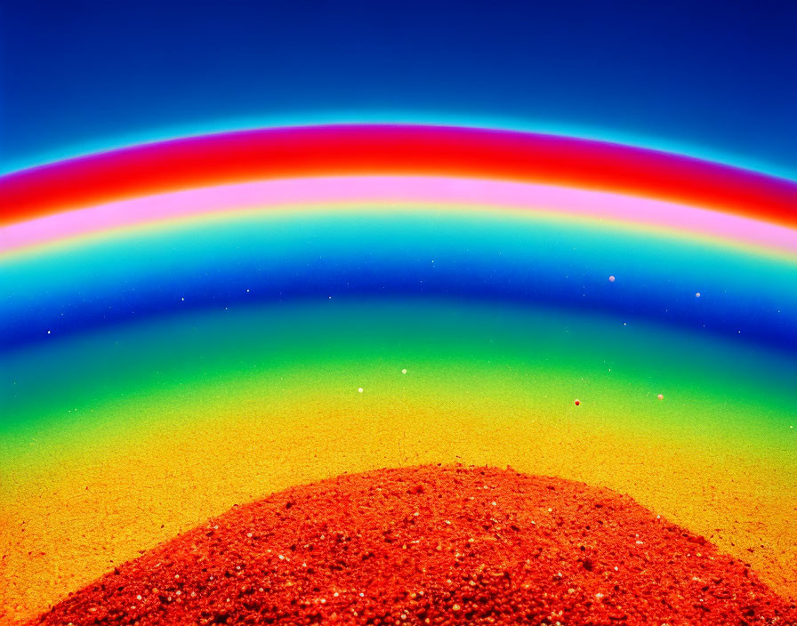 Colorful Rainbow Over Textured Red Landscape in Vibrant Digital Art