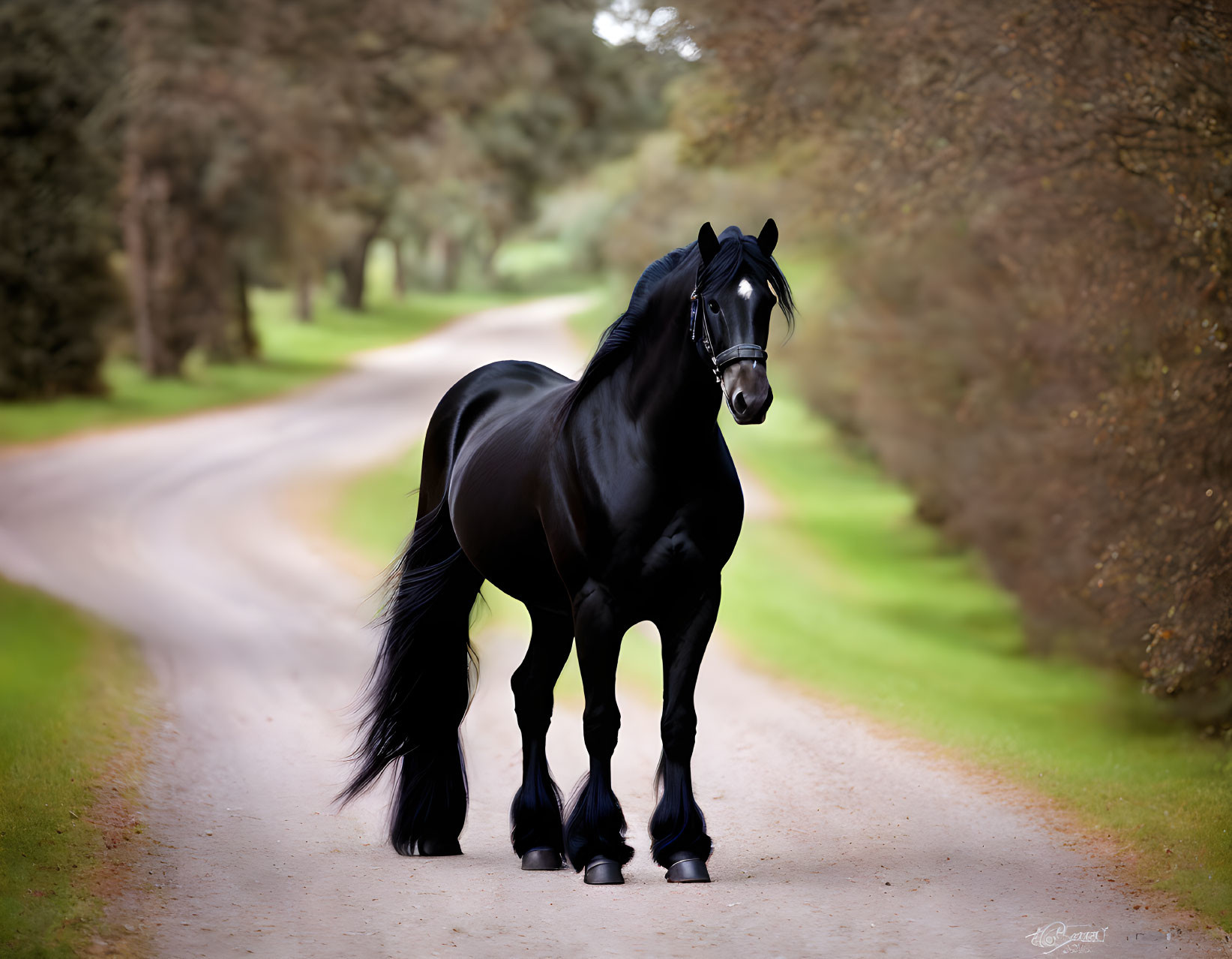 Majestic Black Horse in Lush Greenery