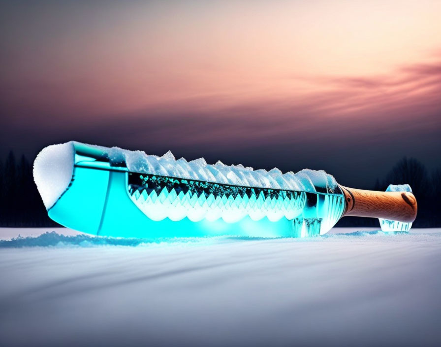 Blue and Clear Toothbrush in Snow at Sunset