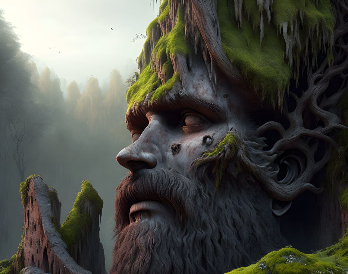 Moss-Covered Mountain Range Resembles Giant's Face