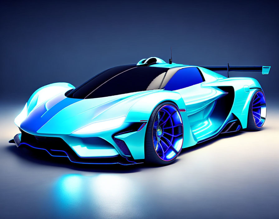 Sleek futuristic blue sports car with glowing accents