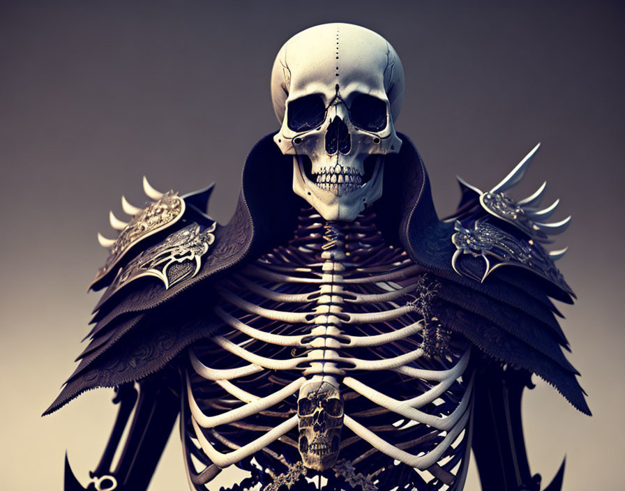 Ornate Dark Armor Skeleton on Neutral Background