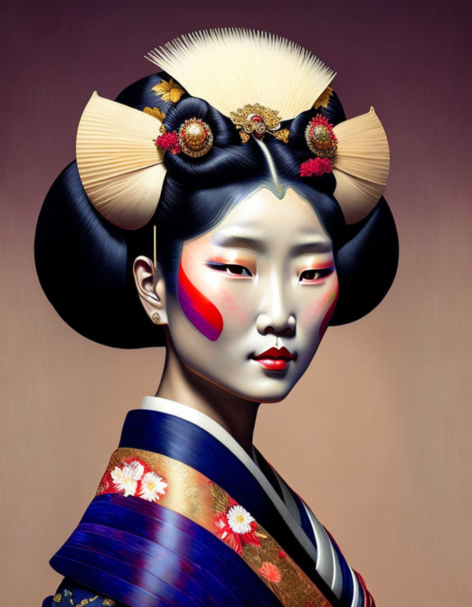 Traditional Japanese Geisha Styling with Elaborate Hair Ornaments and Vibrant Kimono