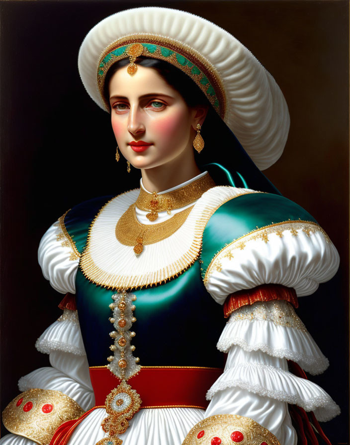 Traditional Ottoman Attire Portrait with Gold Jewelry on Dark Background