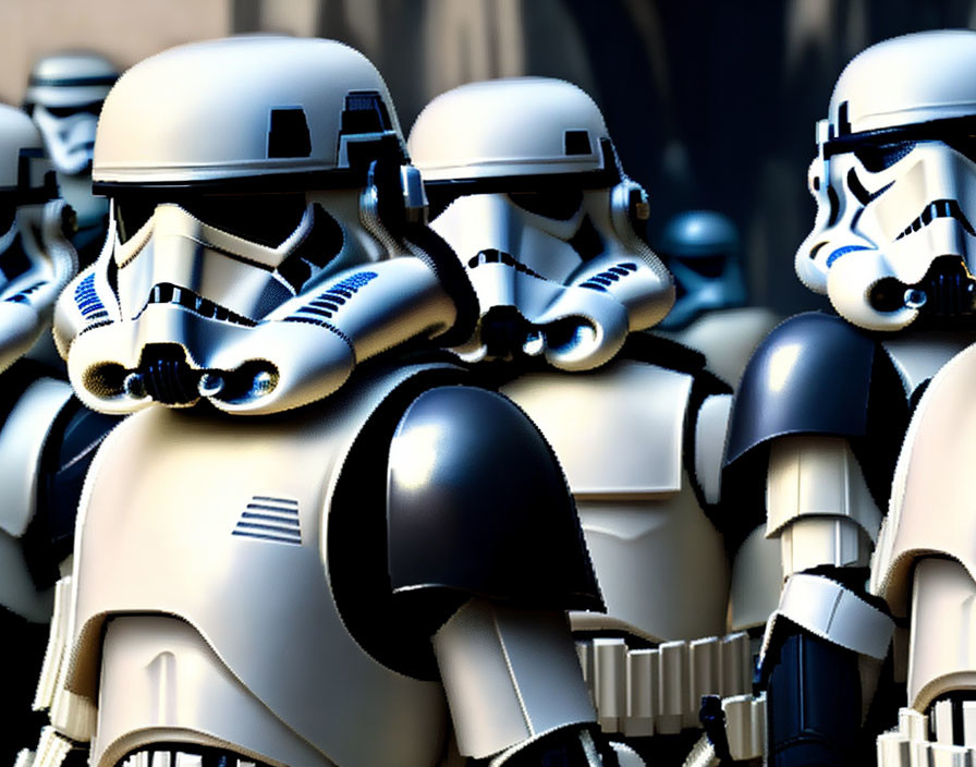 Group of white-armored stormtroopers standing closely together