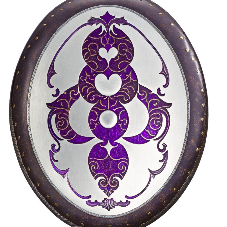 Purple and Silver Ornate Round Shield with Riveted Edges