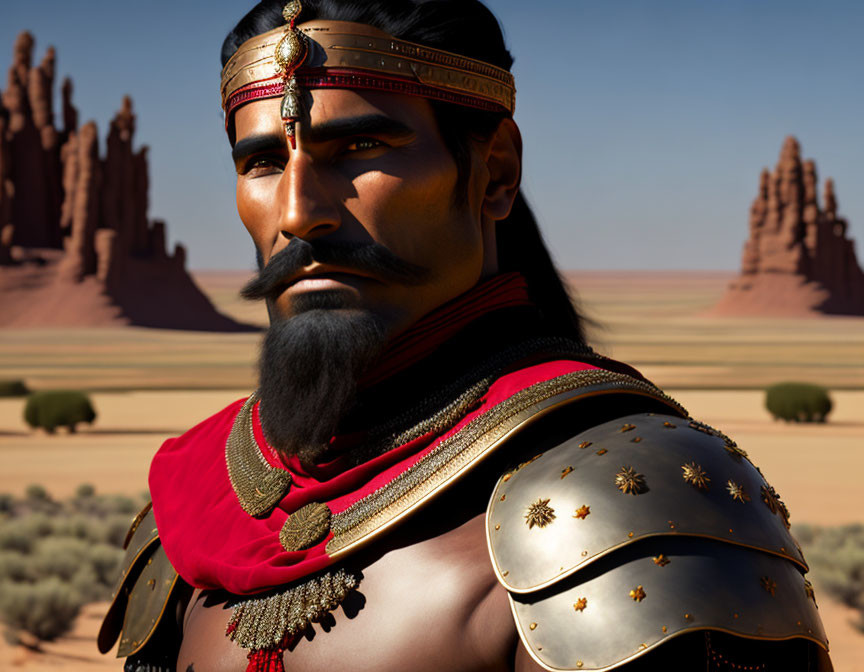 Regal Figure in Kingly Attire on Desert Background